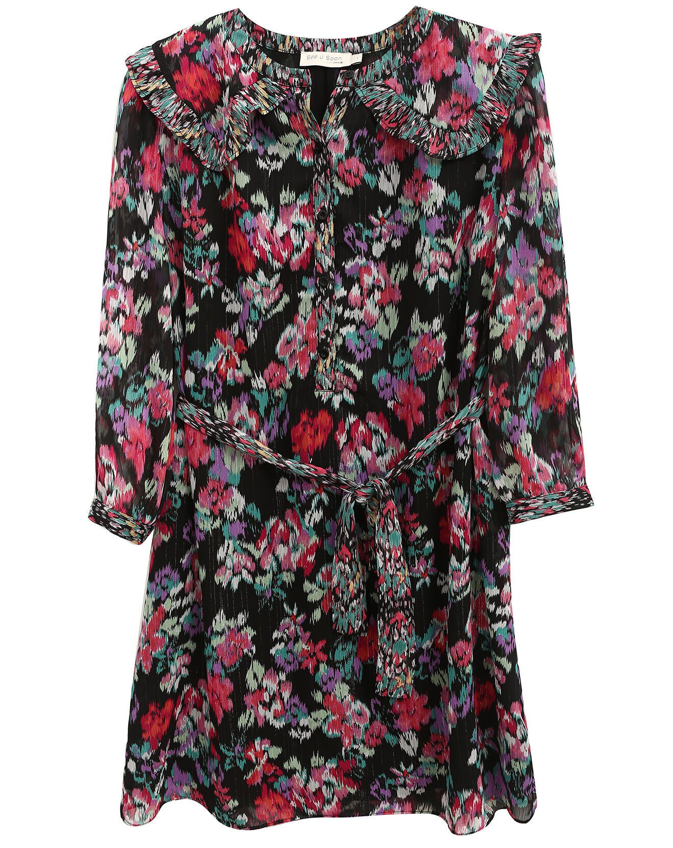 See u Soon Robe en voile Los Angeles imprimée noir/multicolore