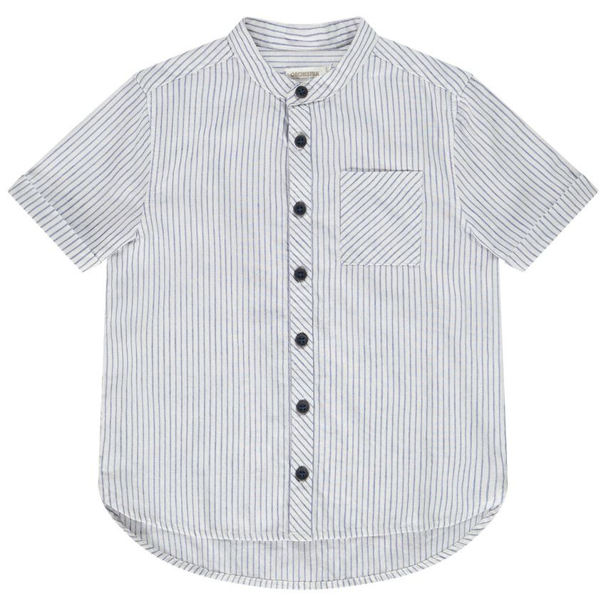 Chemise manches courtes en coton et lin à rayures pour garçon - Blanc