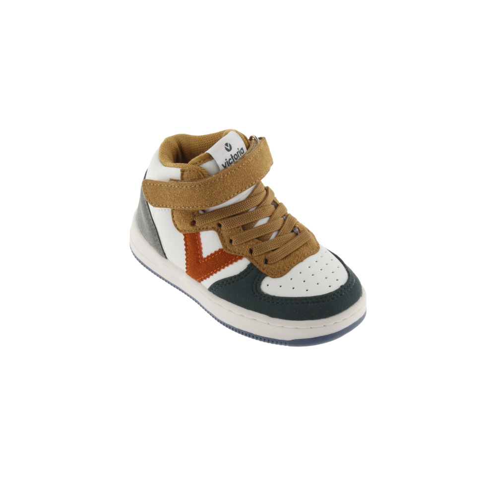 Botas de cano curto Victoria Tiempo multicoloridas em couro sintético com cadarços elásticos e fecho de velcro.