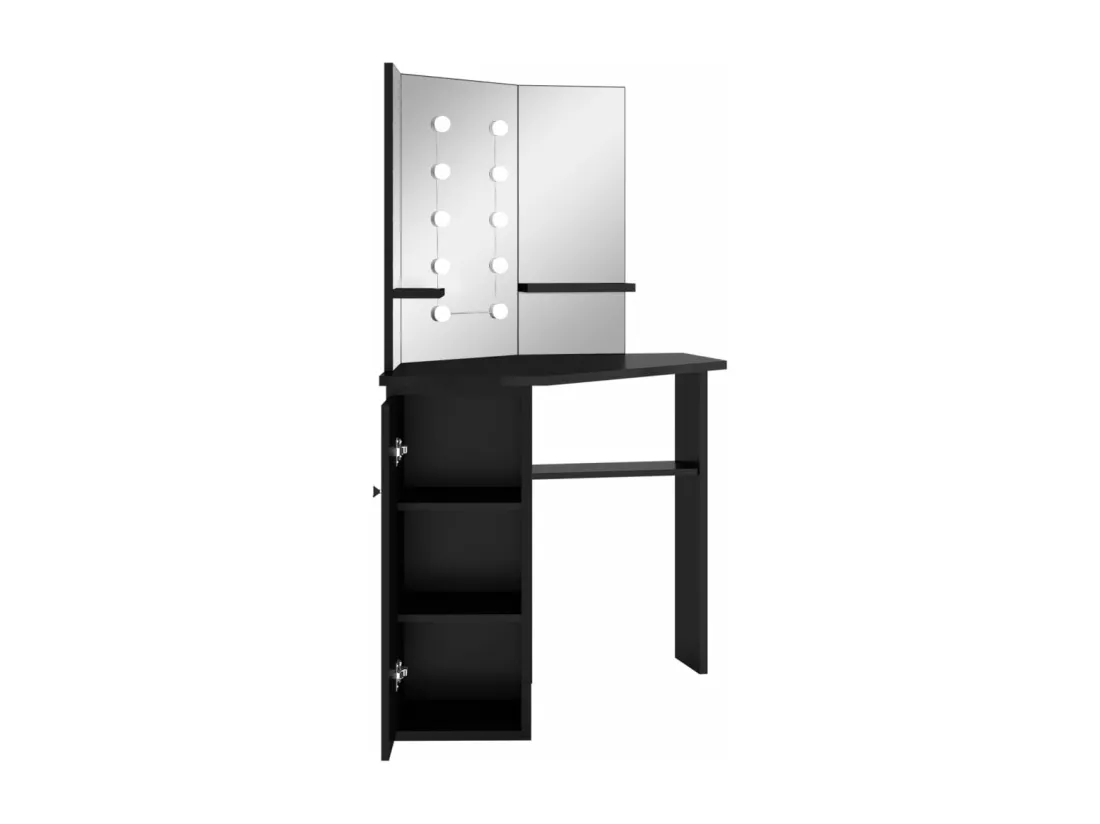Coiffeuse d'angle avec LED Noir 111x54x141,5 cm