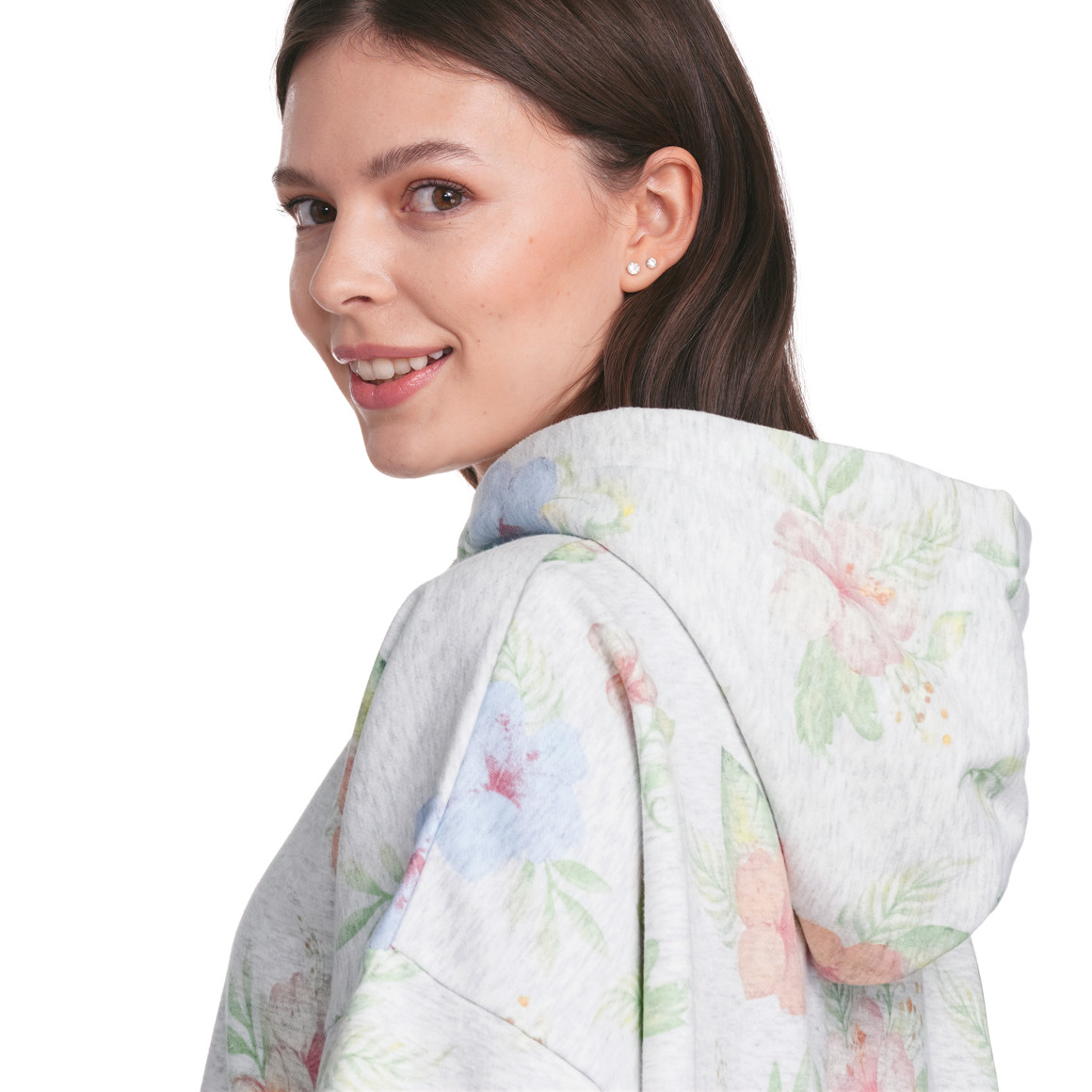 Gina Damen Hoodie mit Aquarell-Print hellgrau / bunt