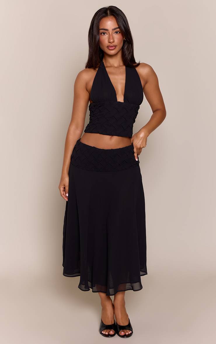 Noir Jupe Longue Transparente À Ceinture Tissée Petite