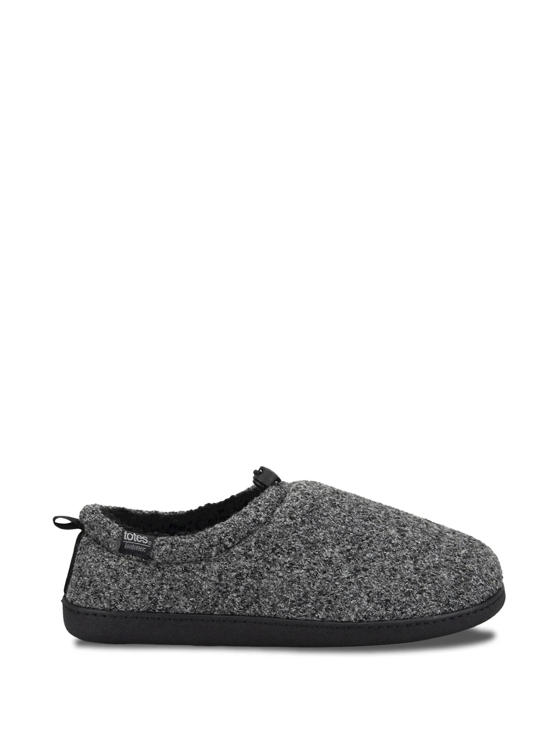 Totes Isotoner Mens Felt Full Back Slippers With Pull Toggle