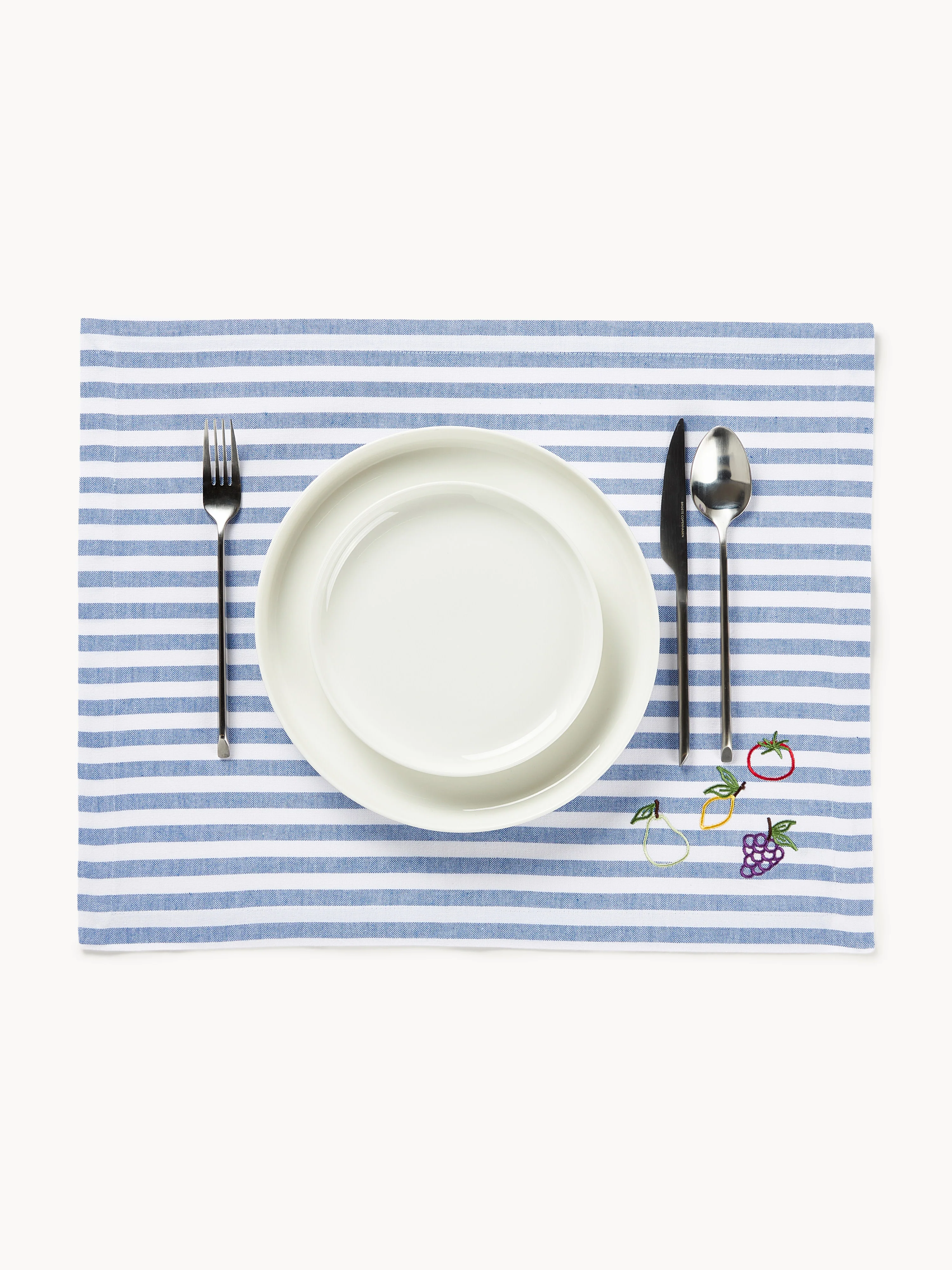 Gestreepte placemats Melony met geborduurde motieven, 2 stuks