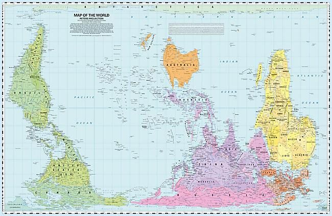 WORLD PETERS PROJECTION UPSIDE DOWN PACIFIC