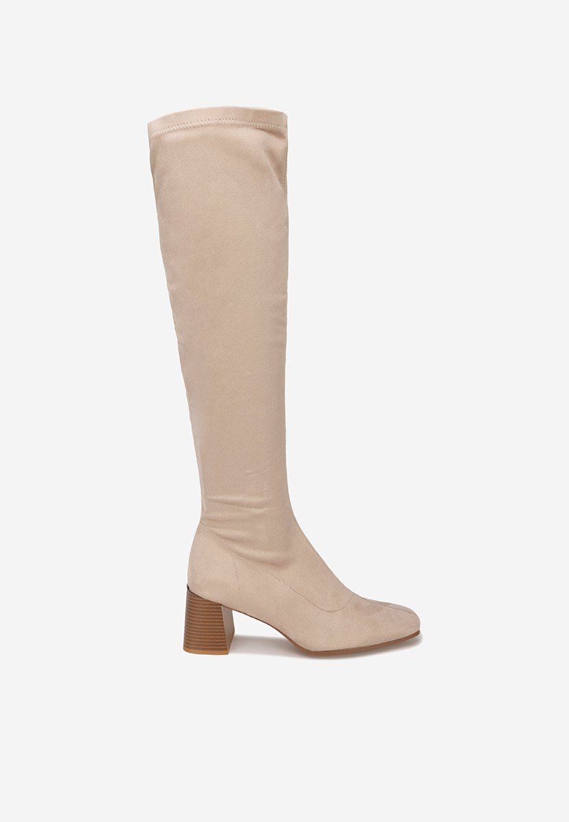 Bottes longues à talon beige Maciera