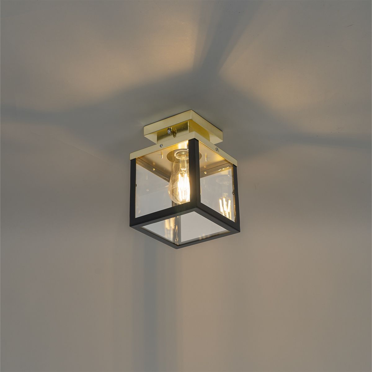 Industriële buiten plafondlamp zwart met goud - Rotterdam