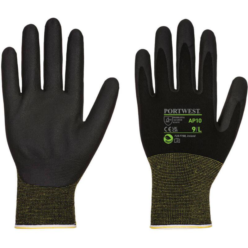 Portwest Gants en mousse Nitrile Bambou Eco NPR15, noir - Lot de 12 paires