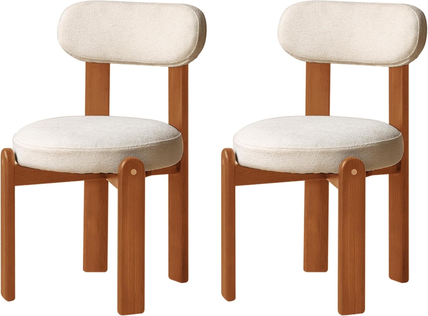 YESWOOD Massivholz 2er Set Esszimmerstühle aus Kirschholz, Chenille, Retro-Stuhl mit Gestell, fertig montiert, für Küche, Wohnzimmer oder Schlafzimmer, 46 × 49 × 78 cm, Beige