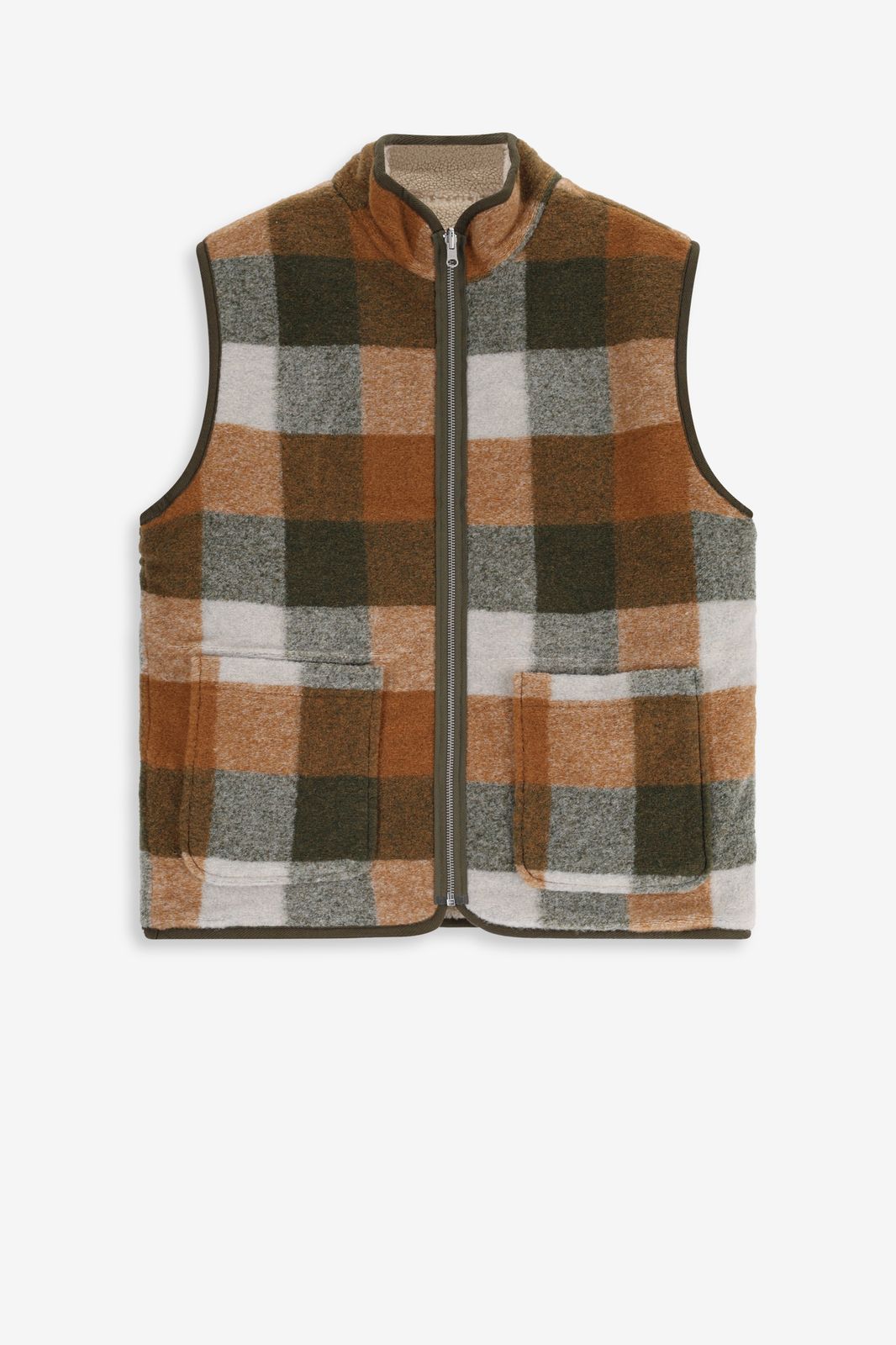 Groen geblokte reversible teddy bodywarmer