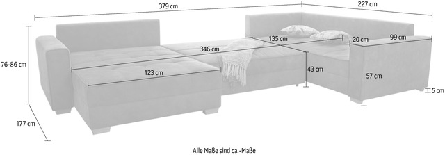 Jockenhöfer Gruppe Wohnlandschaft »Brixen U-Form« Bettfunktion, Bettkasten, Ottomane ist links oder rechts montierbar