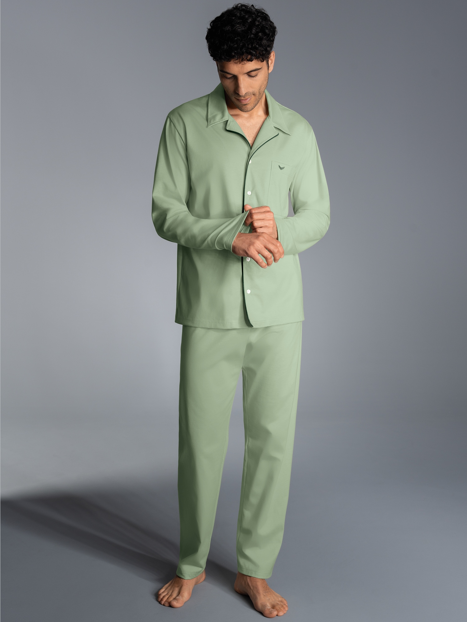Schicker Schlafanzug mit elegantem Kragen und Knopfleiste Green tea