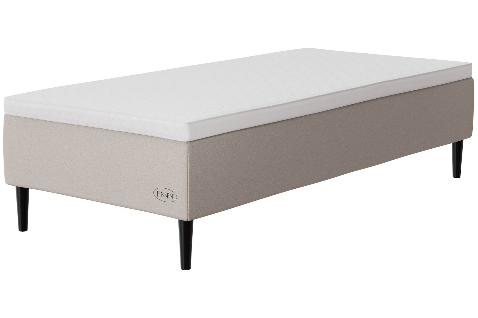 Opal rammesenge 90x210 cm Tekstil 185 sand, medium, sleep II overmadrass og Conic sorte 18 cm ben