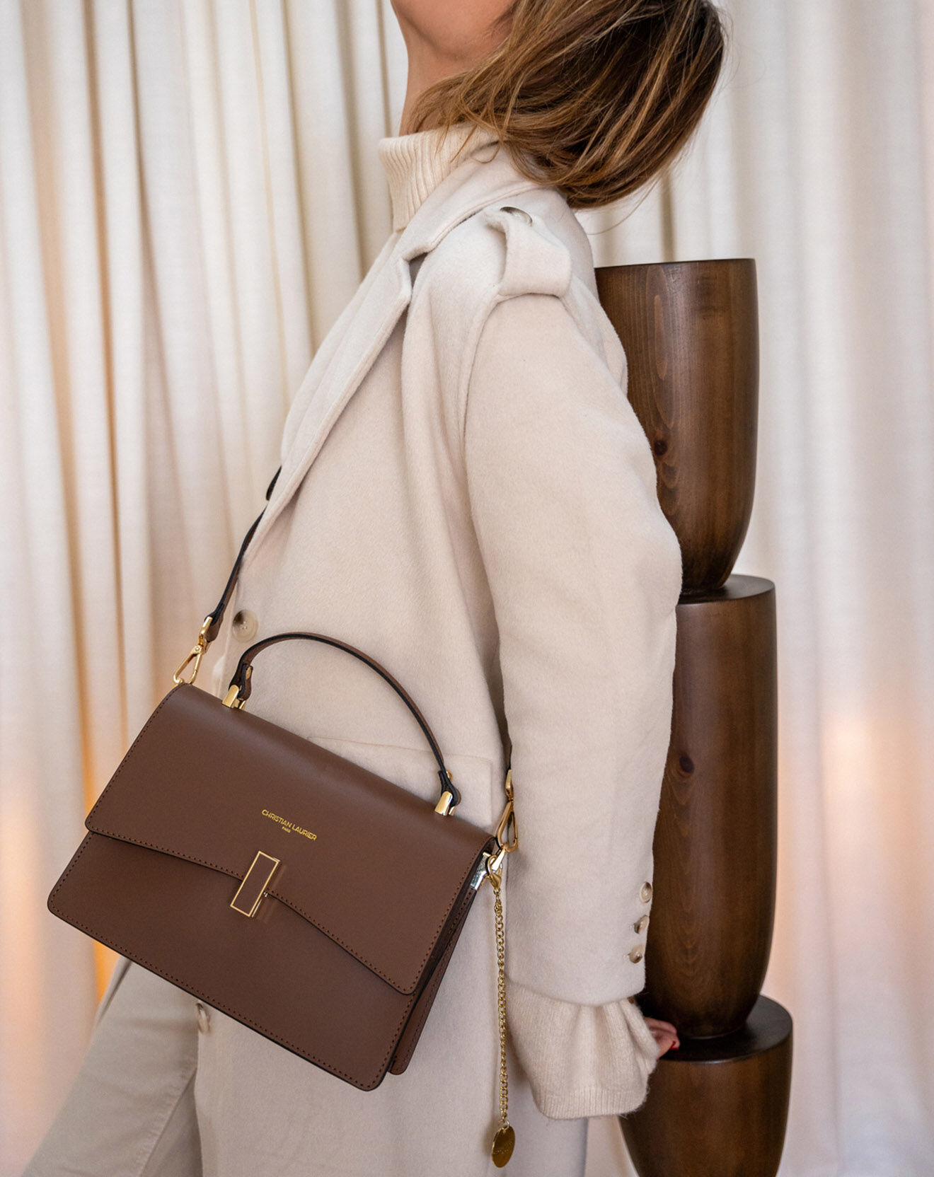 Christian Laurier Sac à main en Cuir Emma camel  - 28x19x9.5 cm