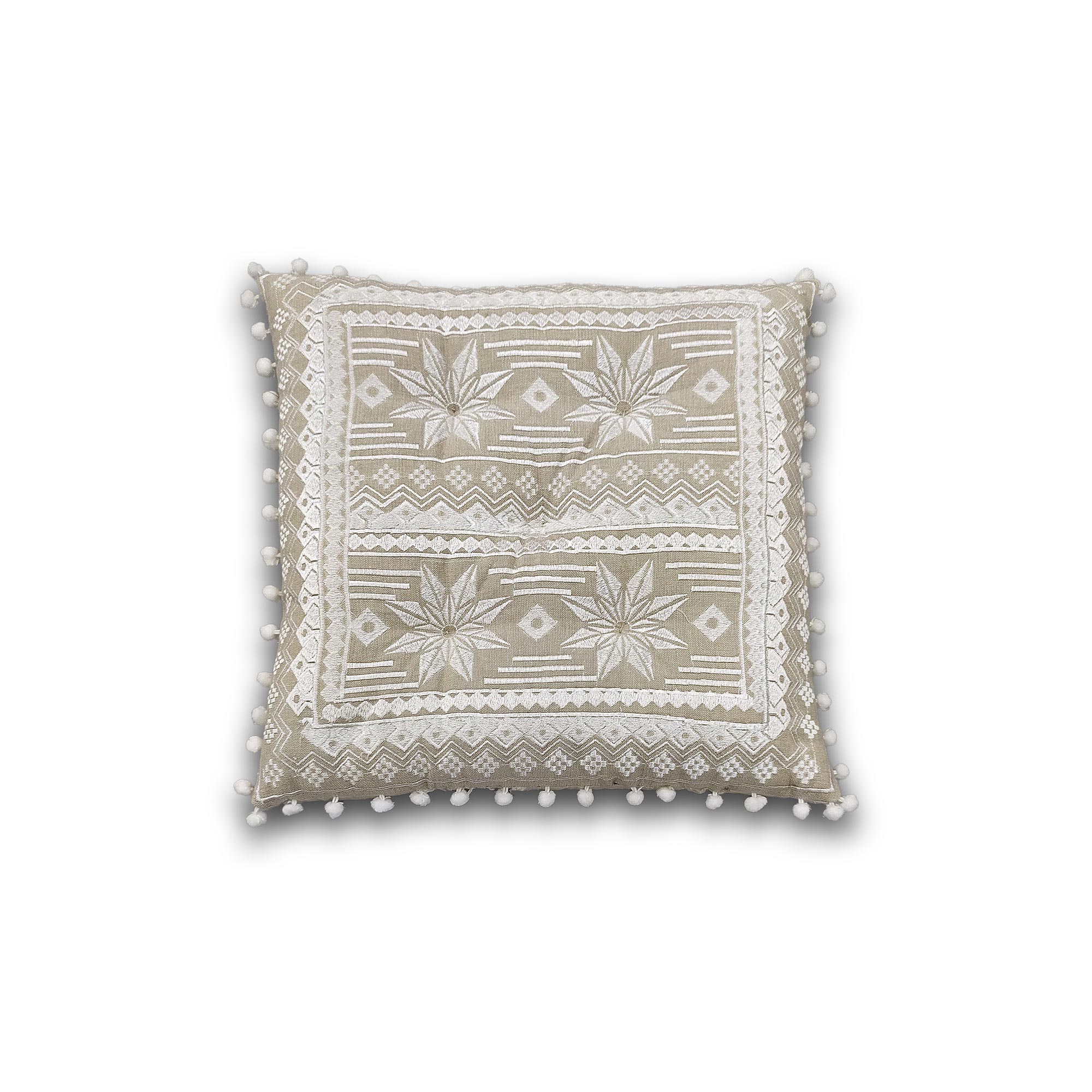 Besticktes Sitzkissen, beige, weiß, B 40 cm, L 40 cm, H 5 cm von fischer's lagerhaus