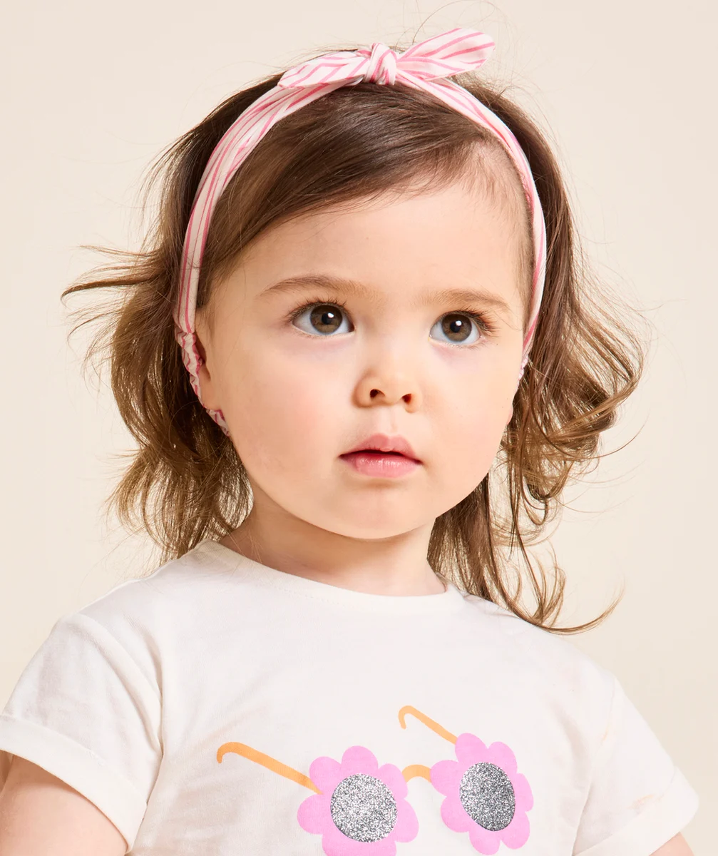 lot de 3 bandeaux bébé fille rayés rose, blanc et imprimé
