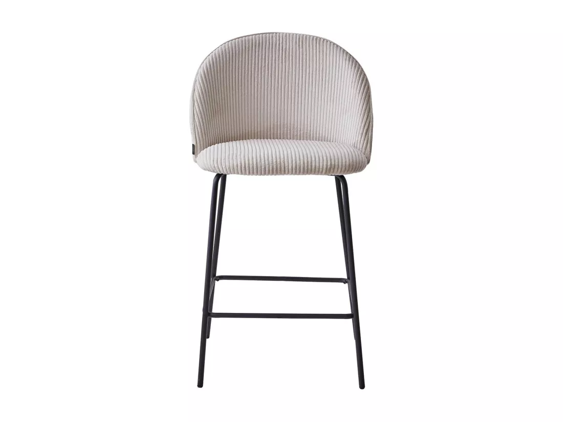 Lot de 2 tabourets de bar en velours côtelé beige, piètement noir - Alta