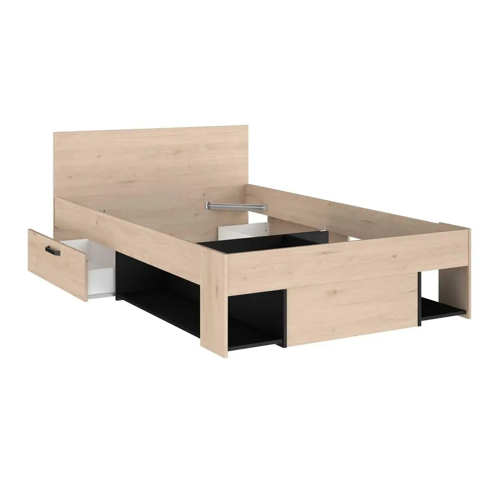 Kinderbed Achiel - 120x200/190cm - met opbergruimte - eikdecor/zwart