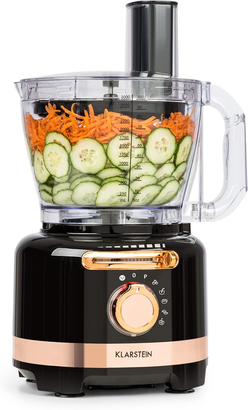 Klarstein Luca Multifunktionsmixer Standmixer Zerkleinerer Küchenreibe Saftpresse Food Processor, 1000 Watt, stufenlos, 6 Modi, BPA-frei, 3 Liter, 3 l Messbecher, Spatel, Schwarz