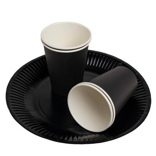 (20er Set) Ø23cm Pappteller Einweg Papier Teller Party Geschirr Tisch Deko (79211I) - Schwarz