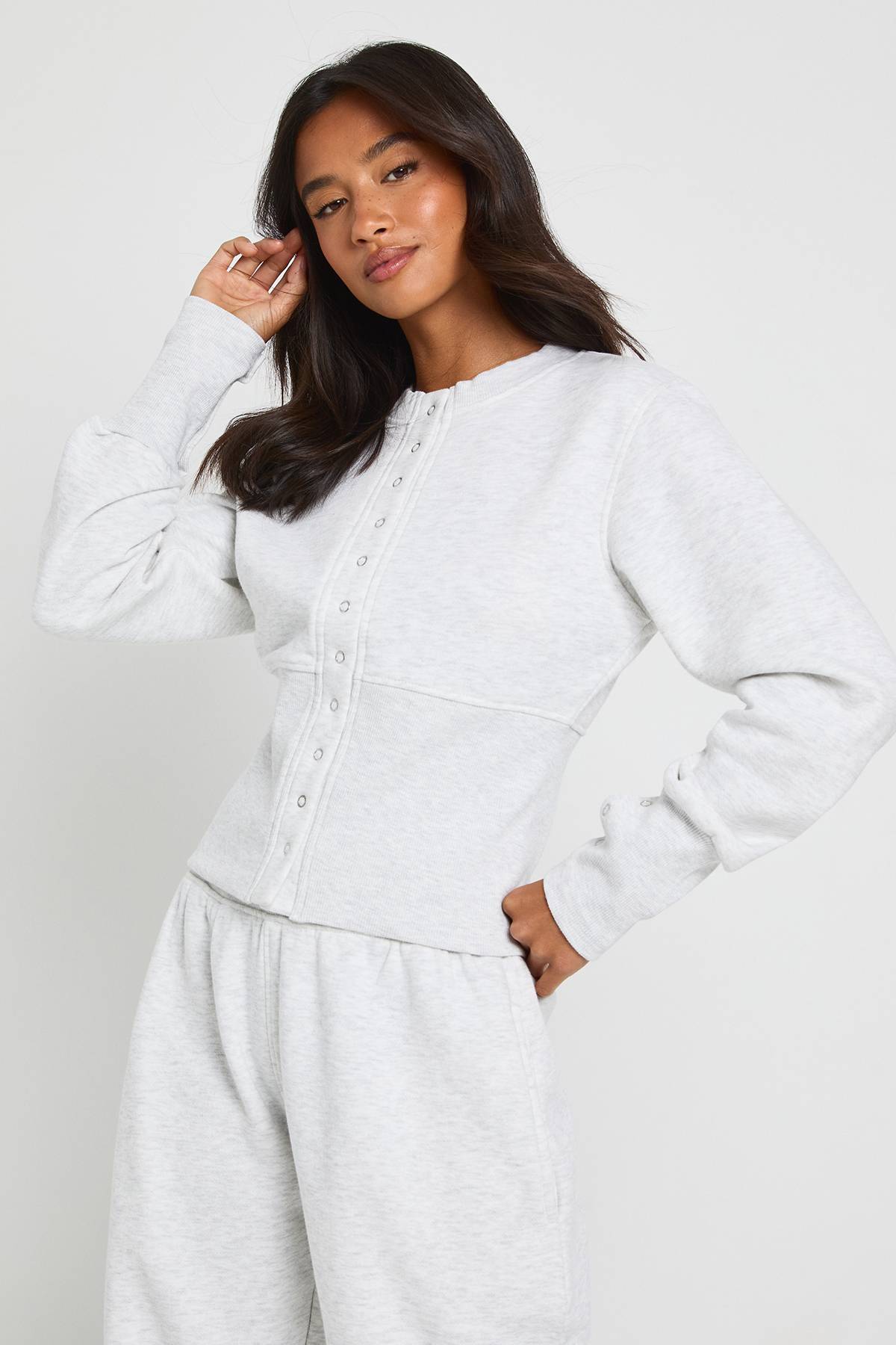 boohoo Ensemble Survêtement Petite Bomber Sweat À Ourlet Profond Avec Boutons-pression