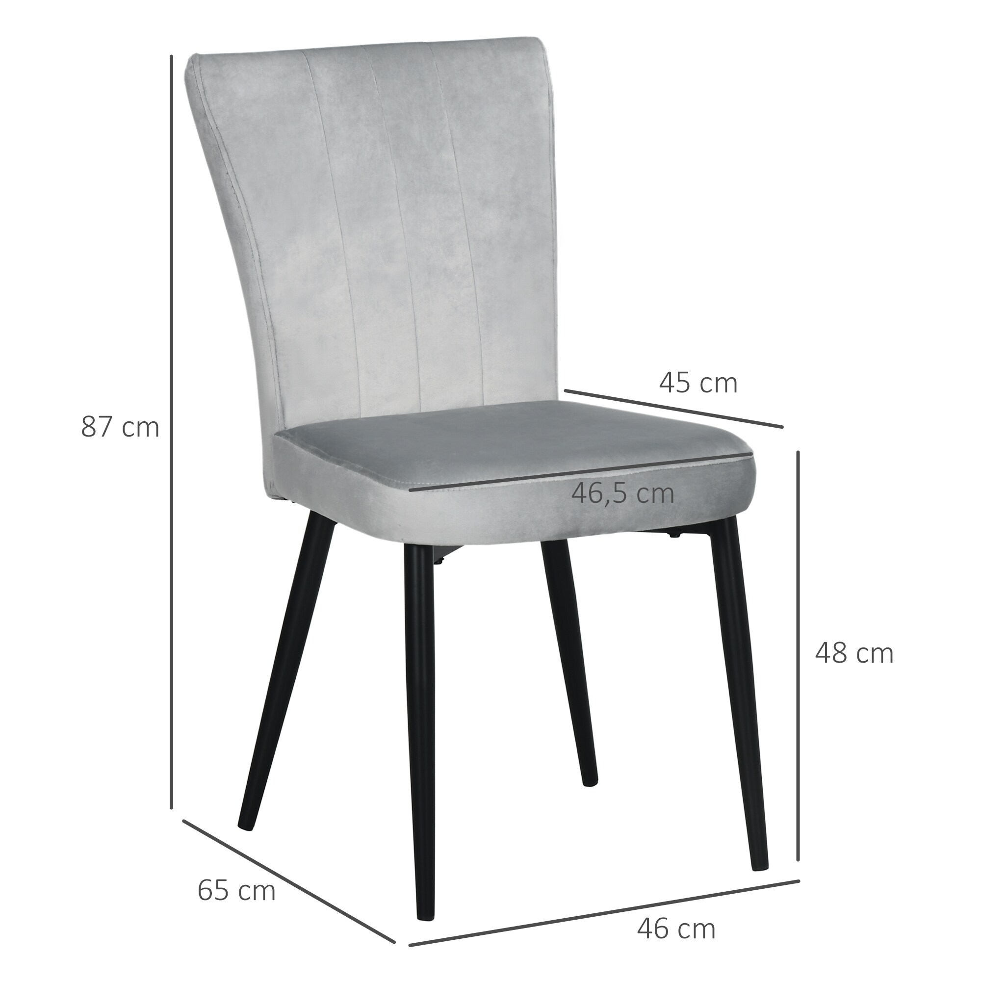 HOMCOM Esszimmerstuhl mit Stahlbeinen grau 46L x 65B x 87H cm