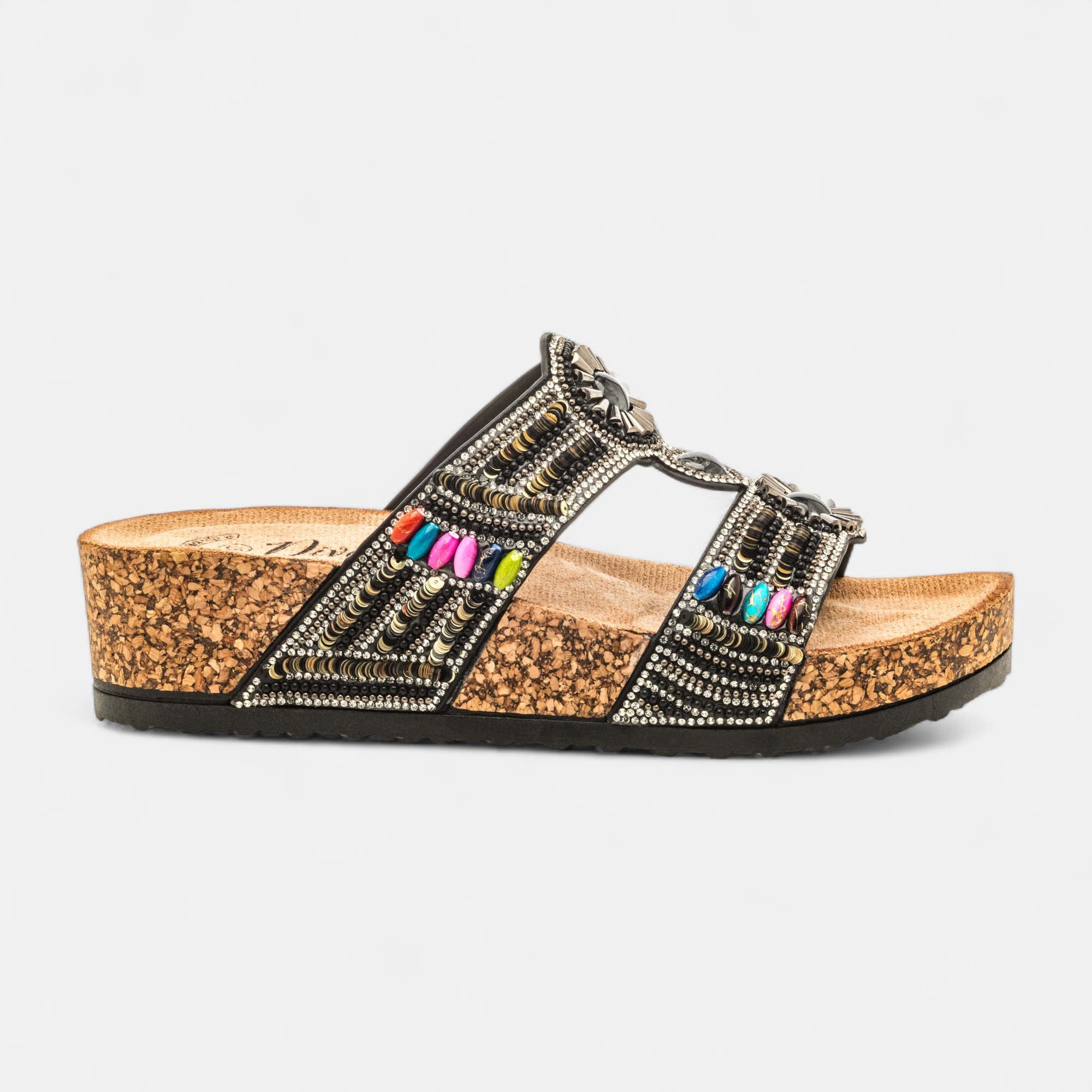 Mules semelle liège à talon compensé Femme noir