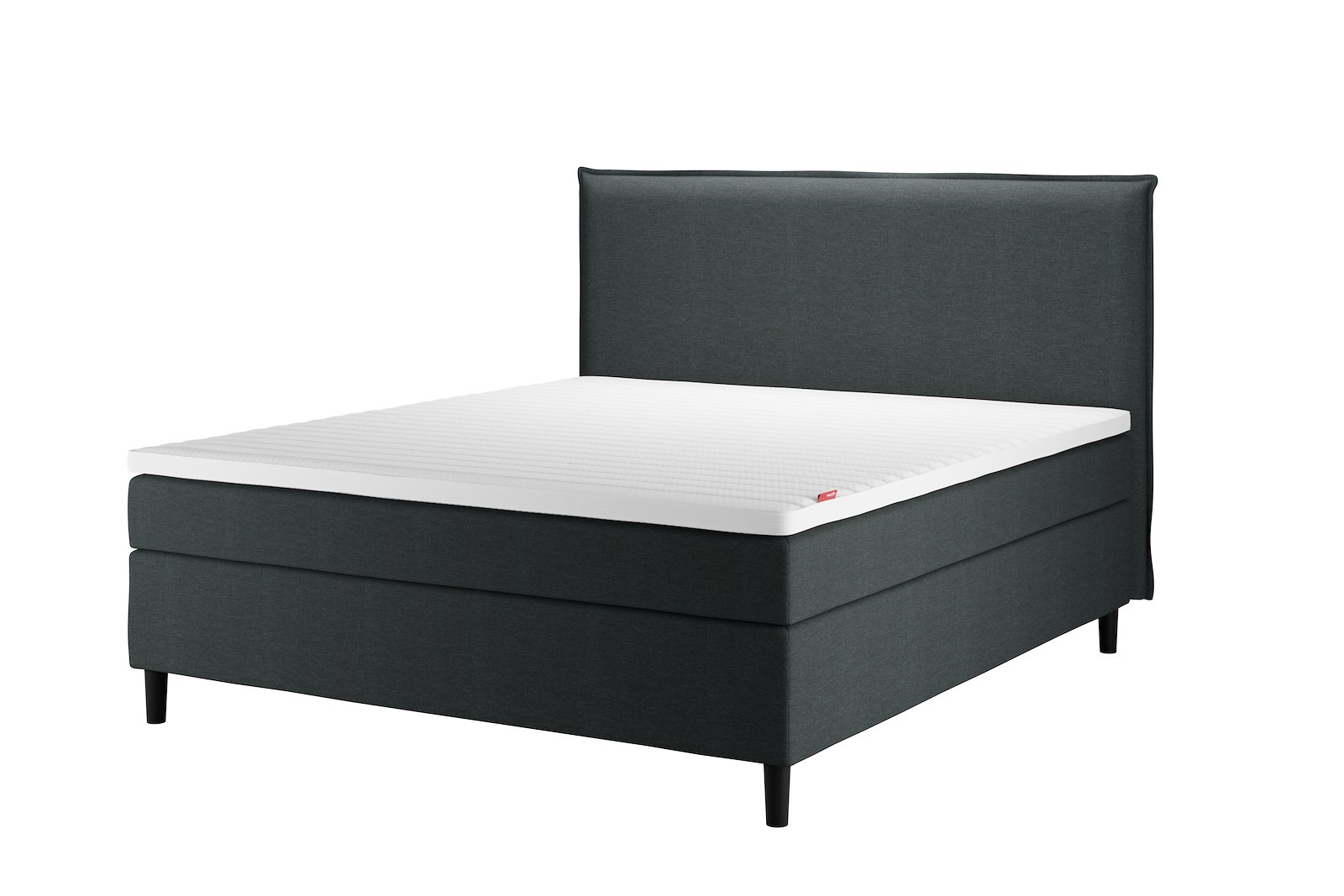 Sensitive 200 kontinentalseng Tekstil Chia 28 i 160x200 cm. Medium/Medium komfort med Premium hyperflex overmadrass og runde sorte ben 13cm. Sengegavl selges separat.