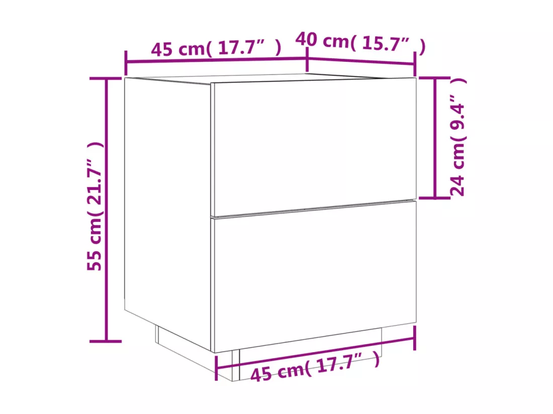Armoire de chevet avec lumières LED blanc bois d'ingénierie