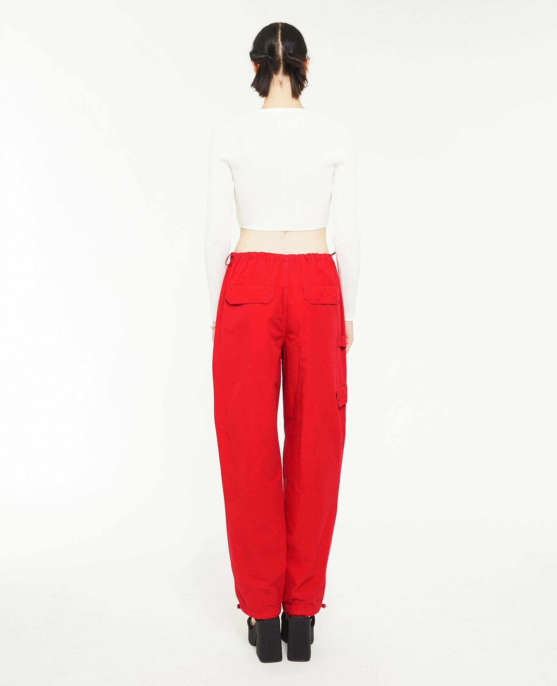 Pantalon parachute ceinture élastiquée - Rouge