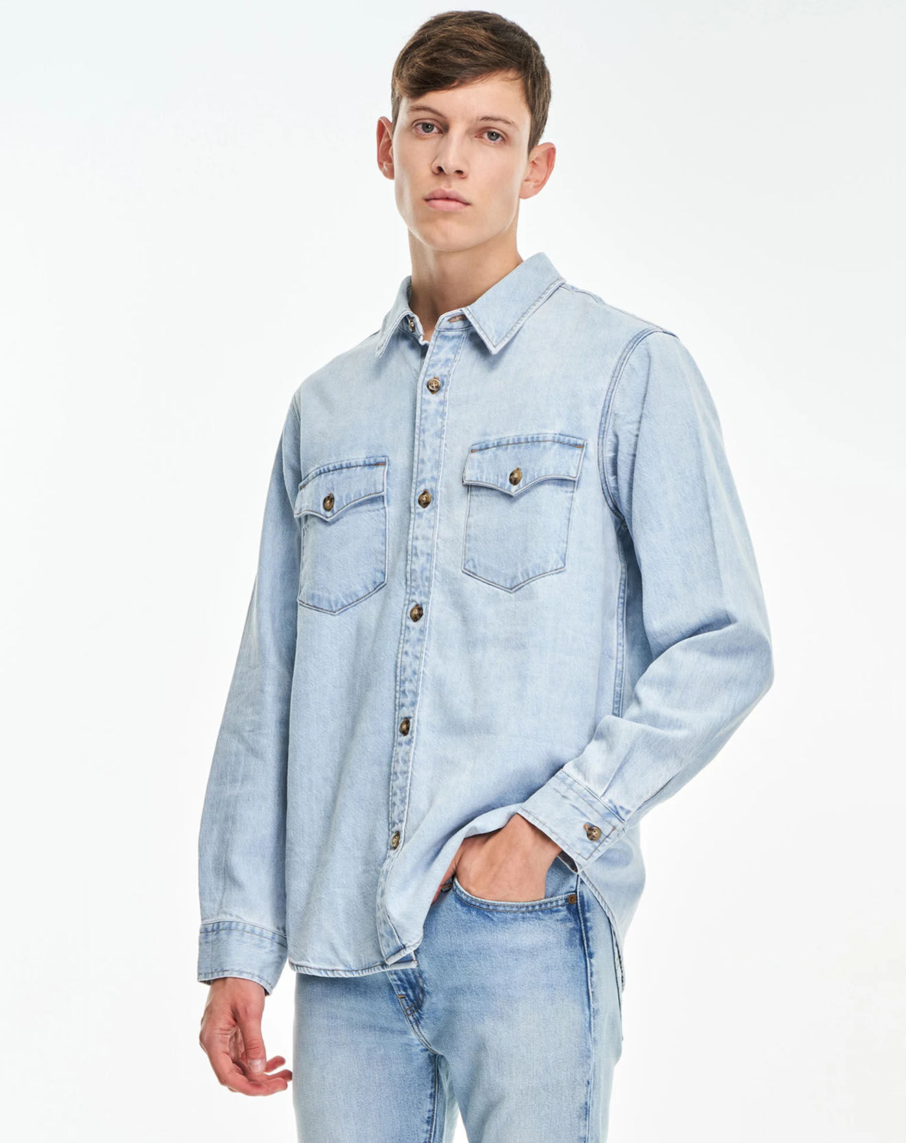 Levi's® Chemise en Coton & Chanvre Relaxed Fit Western bleu clair