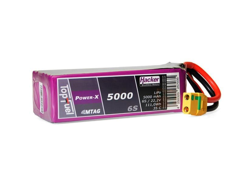 Hacker RC-Akku LiPo 5000 mAh 22.2 V 35C TopFuel Power-X MTA 6S LiPo-Akku für Flugmodelle