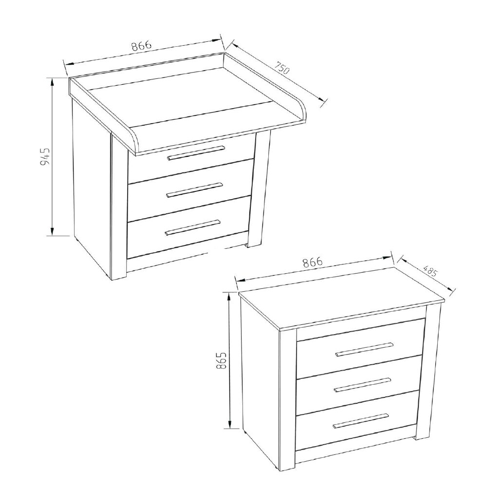 Vicco Wickeltisch MIRO Wickelkommode mit Aufsatz Wickelregal Kommode Schubladen