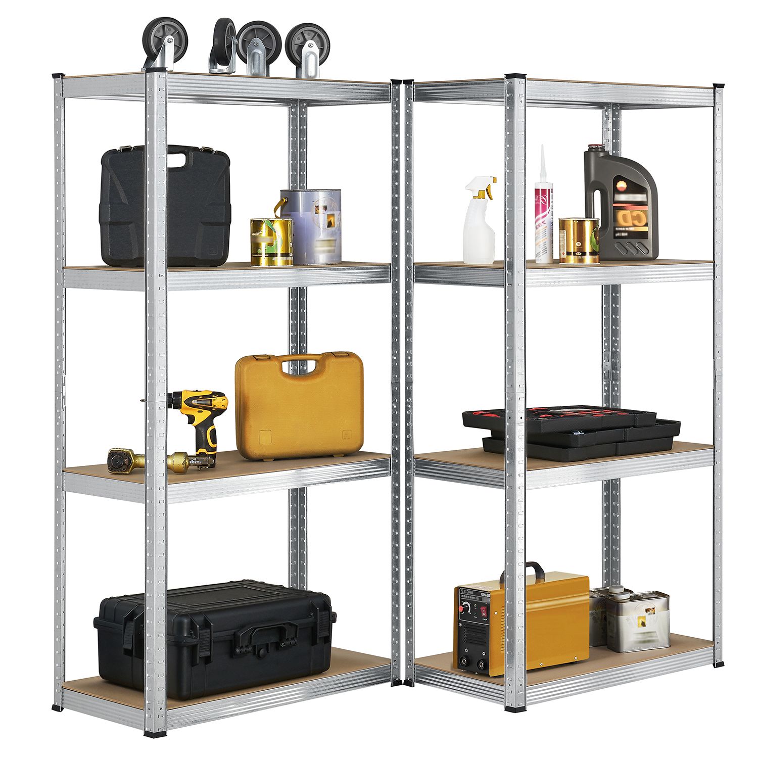 Juskys Lagerregal Easy 2er Set – Metall Schwerlastregal 160x80x40 cm, 8 Böden, 640 kg, verzinkt