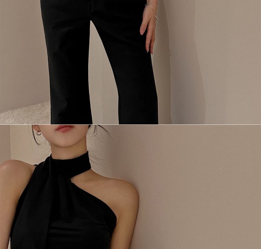 Moon City - Halter coltrui effen asymmetrische slim fit top