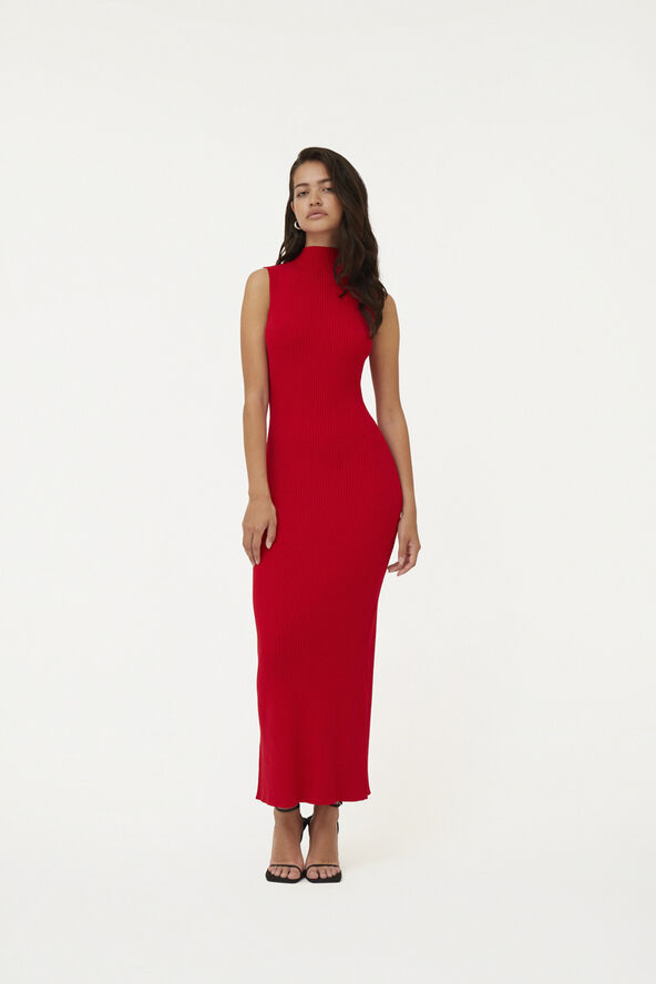 ROTATE Birger Christensen Knit Midi Dress Racing red