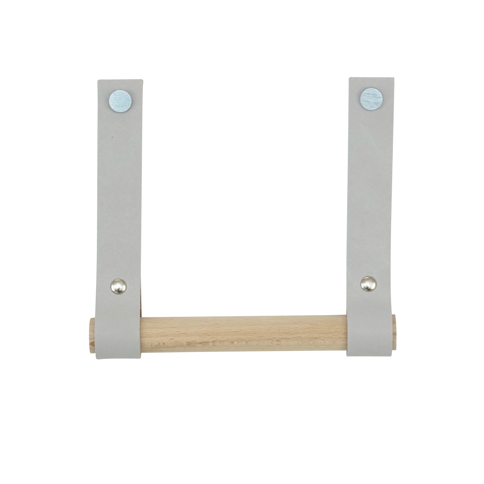 Leren toiletrolhouder (roldrager: rondhout) Lichtgrijs