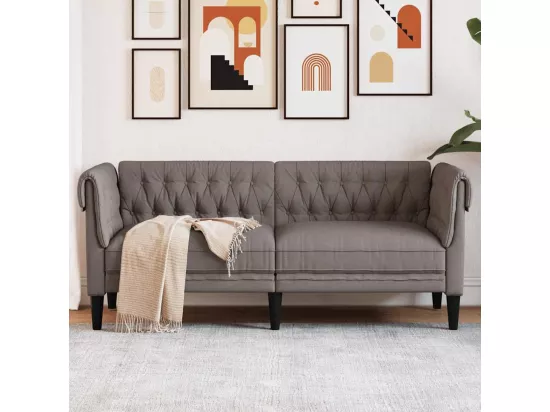 Canapé Chesterfield 2 places taupe tissu