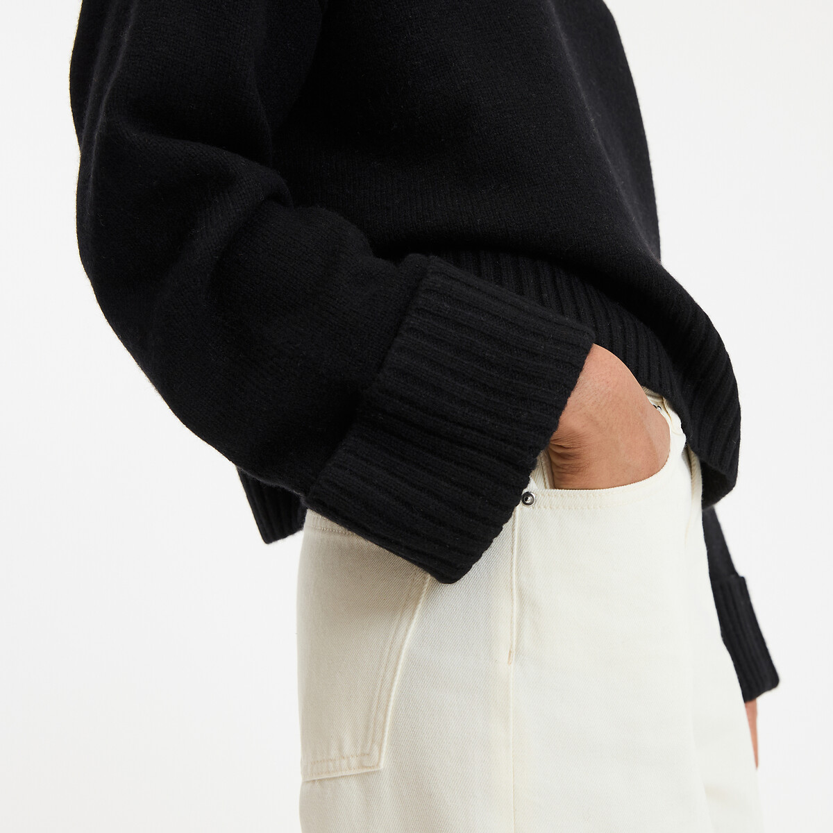 COLEÇÕES LA REDOUTE<br>Suéter de lã, gola redonda, tricô grosso