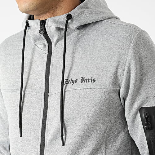 Ensemble Sweat Zippé Capuche Et Pantalon Jogging Sekou Gris Chiné Réfléchissant