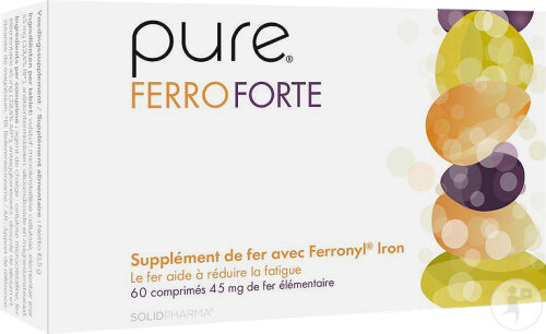 Pure Ferro Forte Fer 45 mg Réduction de fatigue Ferronyl Iron 60 capsules