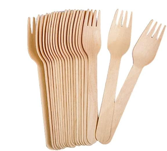 (300er Set) Holz Einweg Besteck Nachhaltiges Geschirr Party Tisch Deko Löffel / Gabel / Messer - Braun