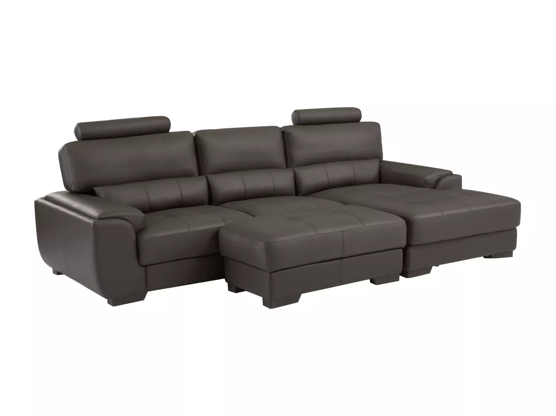 Canapé d'angle et pouf en cuir METROPOLITAN II - Marron - Angle droit
