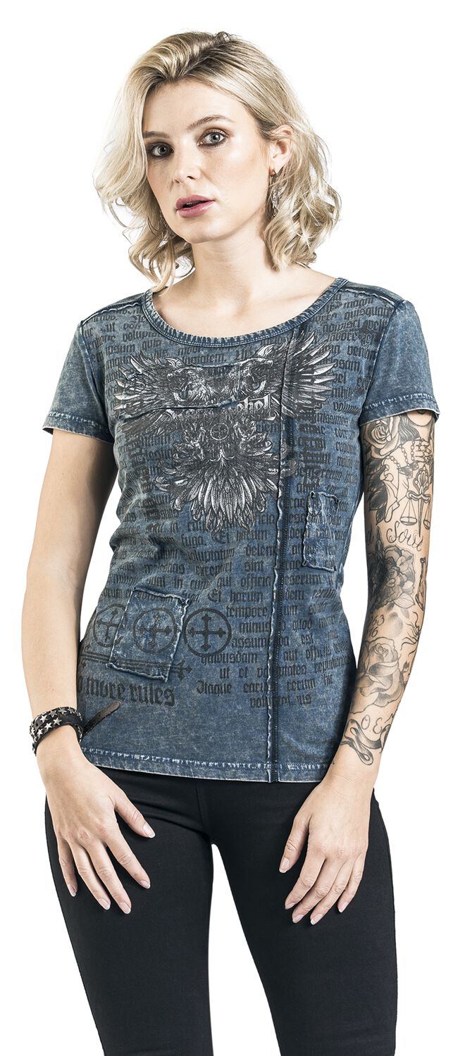 T-Shirt Bleu Délavé & Imprimé | Rock Rebel by EMP T-Shirt Manches courtes