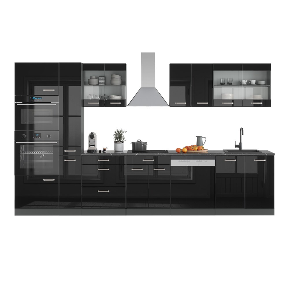 Vicco Küchenzeile R-Line Solid Anthrazit Schwarz 350 cm modern Küchenschränke Küchenmöbel
