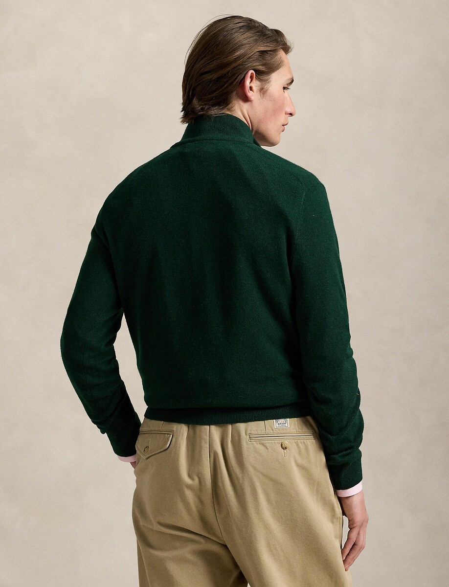 POLO RALPH LAUREN<br>Suéter de lã, meio zíper, bordado Pony Player