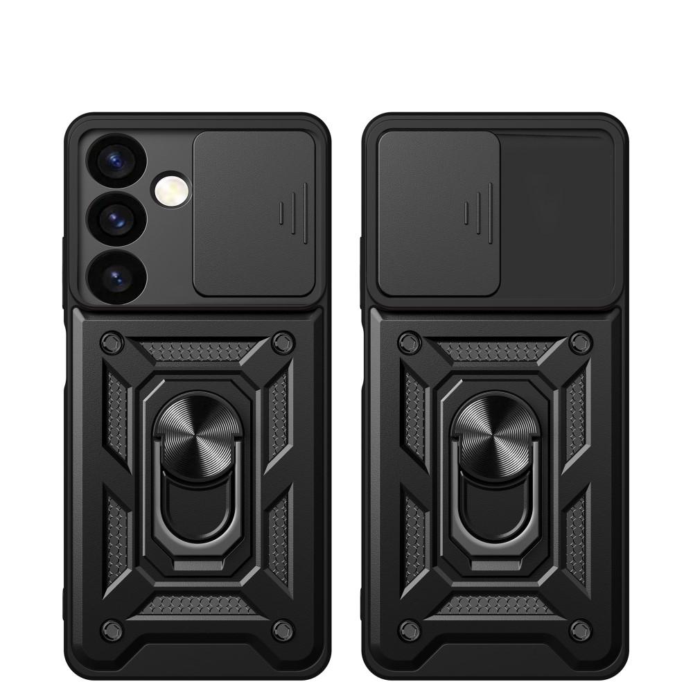 Samsung Galaxy S24 Hybrid Outdoor Hardcase Hülle mit Cam-Slider   Magnetischer Kickstand - Schwarz