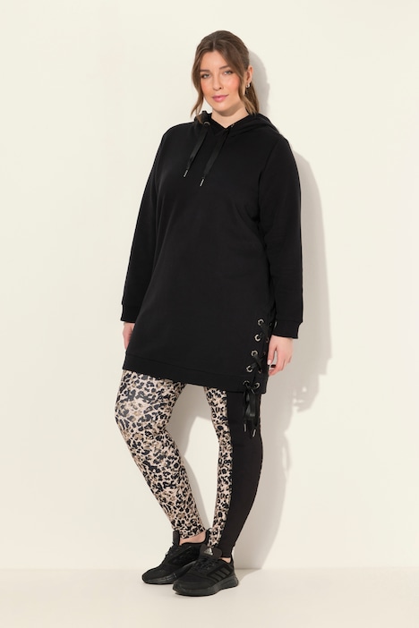 Long-Hoodie, Satinbänder, Kapuze, Langarm