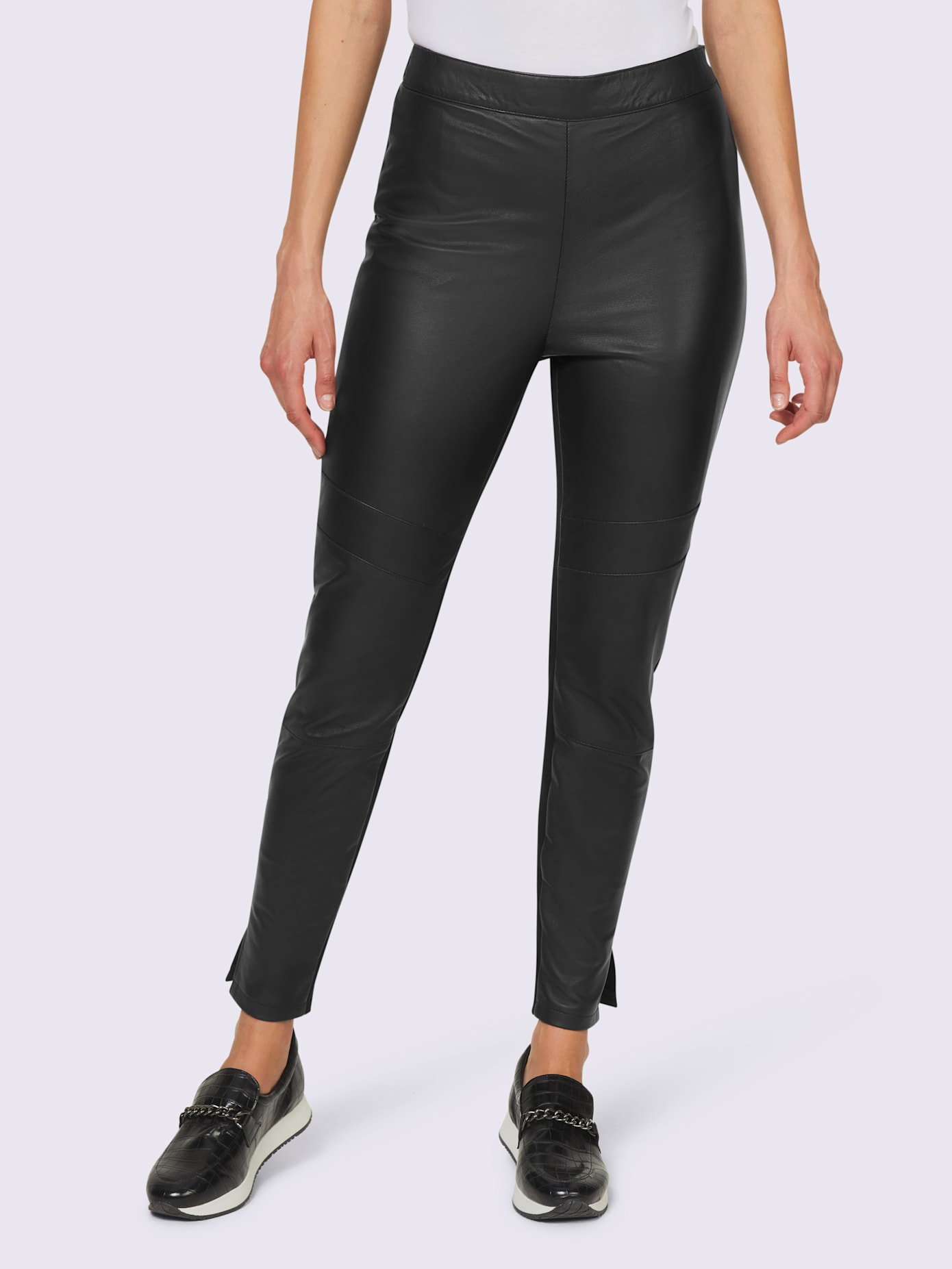 Pantalon en cuir mélange de matières tendance