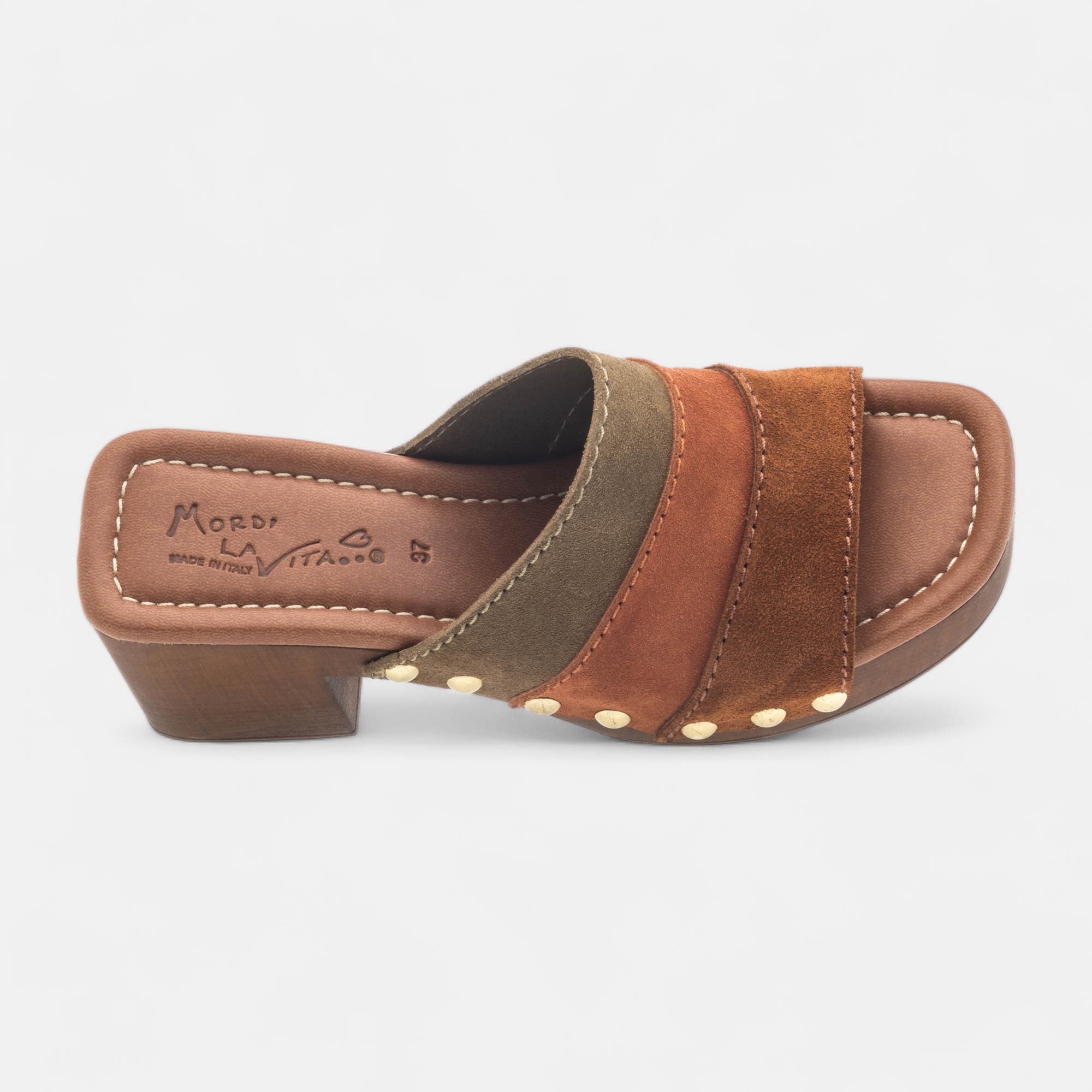 Chaussures semelle bois à talon compensé Femme en cuir multicolore